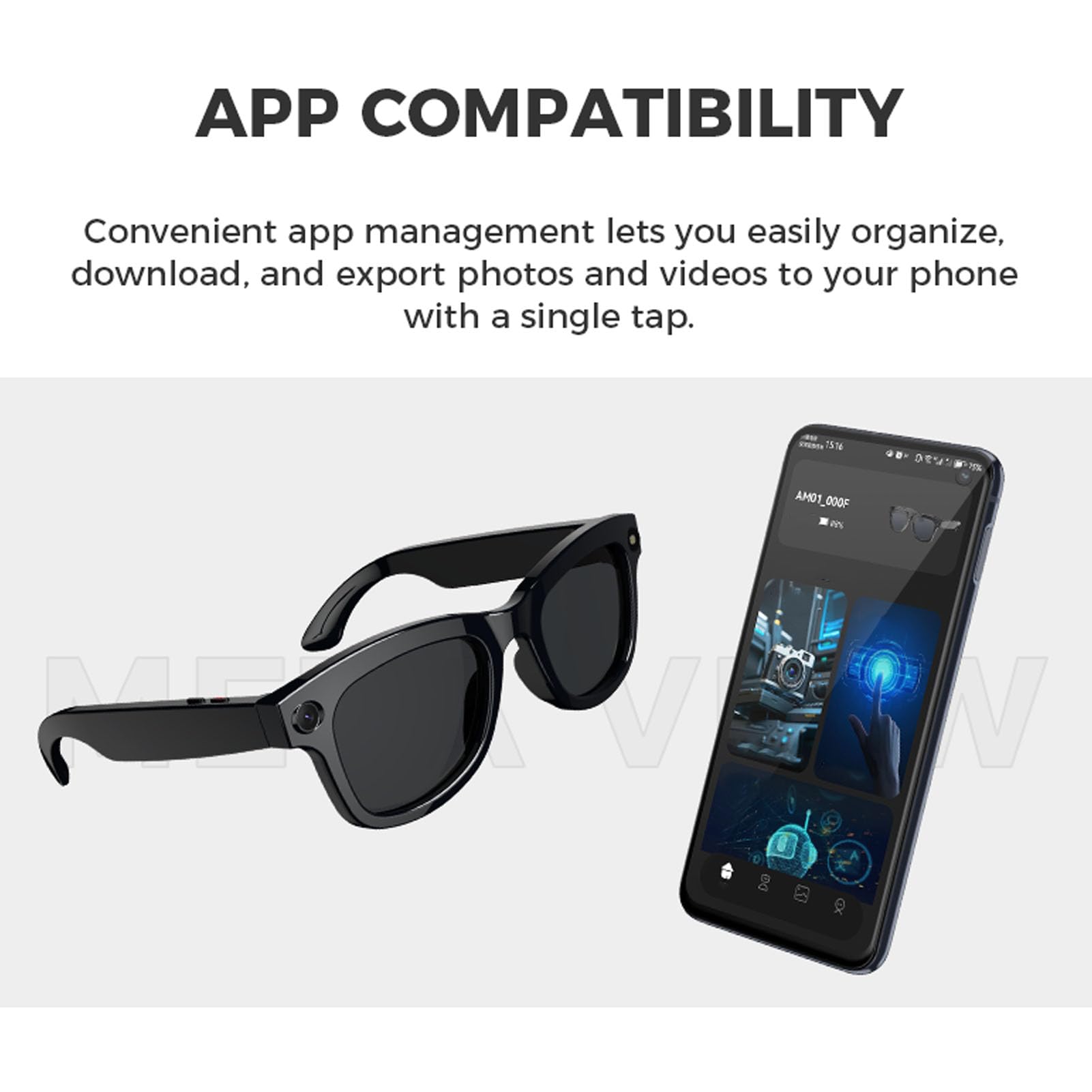 Lunettes Intelligentes, Lunettes de Traducteur Bluetooth AI avec Appareil Photo HD 5MP 1080p, Haut-parleurs, Appel Musical, Traduction 26 Langues (Sunglasses)