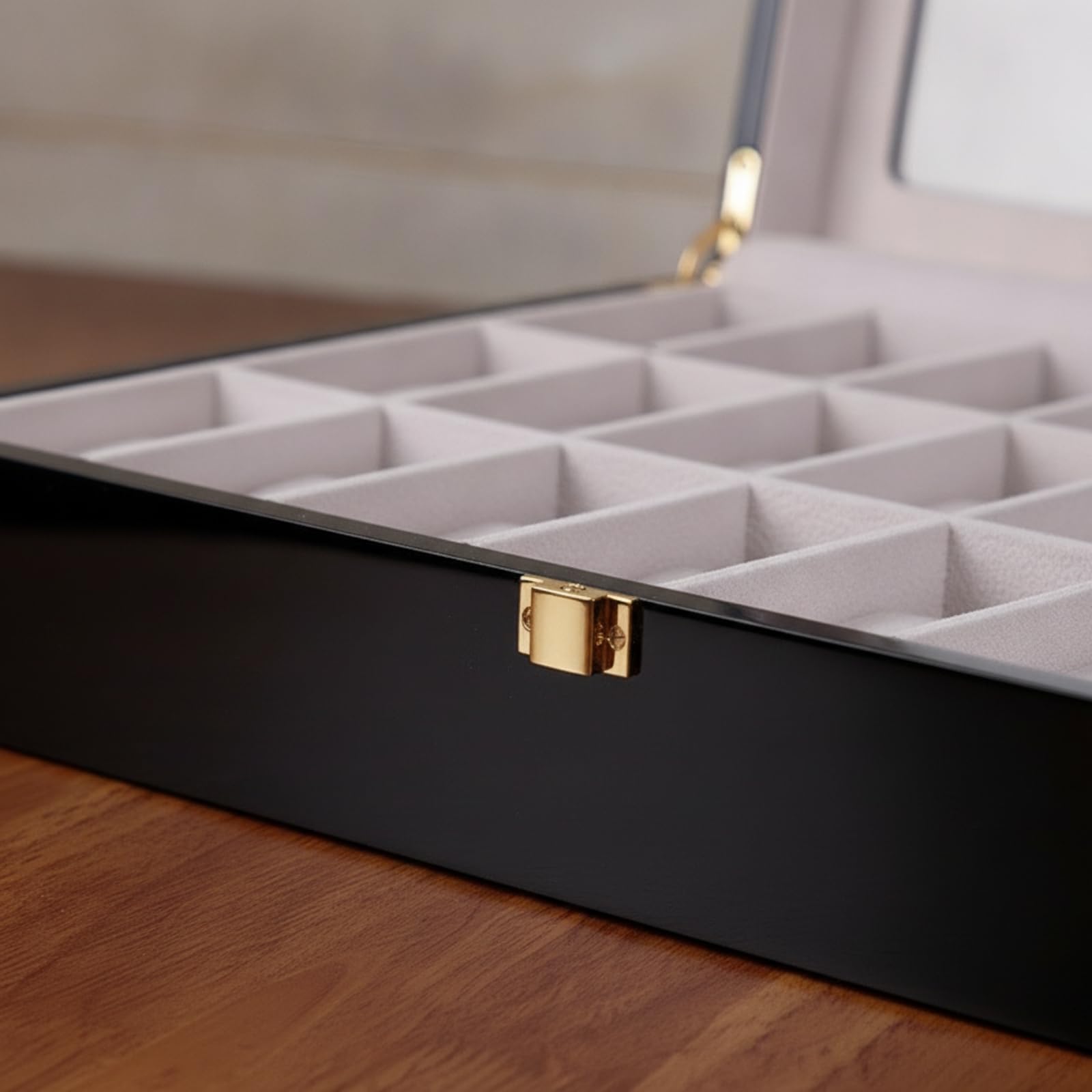 Harilla Estuche para Relojes Caja do Expositor Joyero Relojes de Madera Estilo Pulido Exterior Brillante Interior Claro Bisagras Doradas Adecuado para Coleccionistas Mostrador Estantería