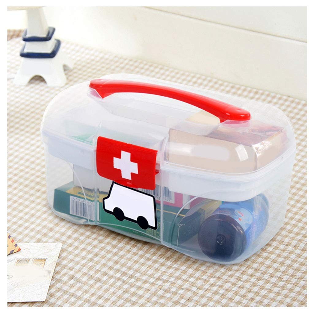 Botiquín de primeros auxilios Caja médica pequeña, Caja de medicamentos, Caja de almacenamiento de medicamentos, Botiquín de primeros auxilios for niños, Mango rojo, Bandeja desmontable, Boti