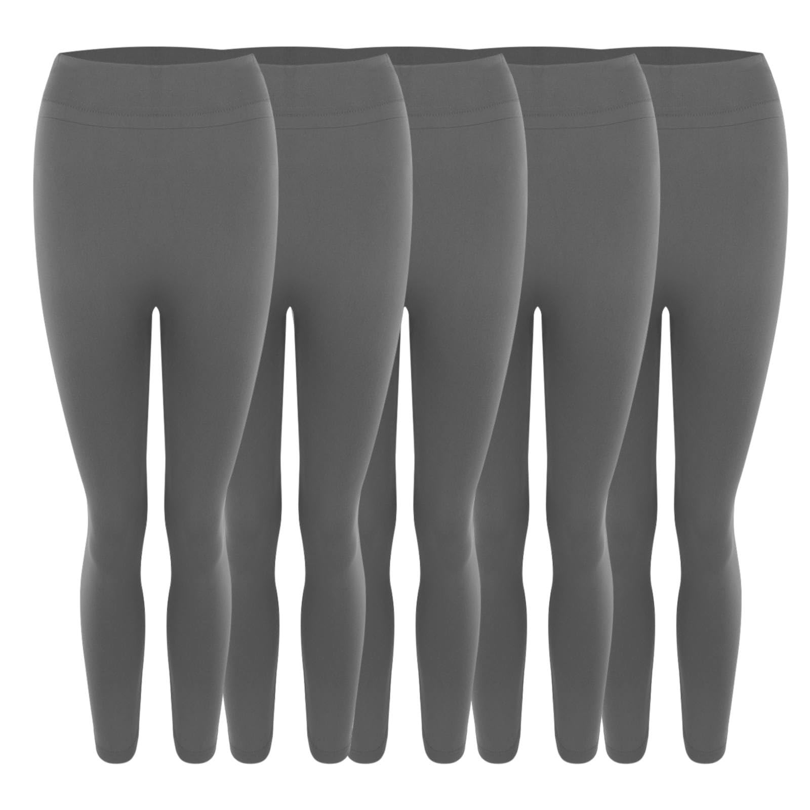 Confezione da 5 leggings da allenamento in tinta unita elasticizzati caldi all'interno di velluto sottile leggings skinny da donna pantaloncini da donna pantaloncini da donna, Grigio, M