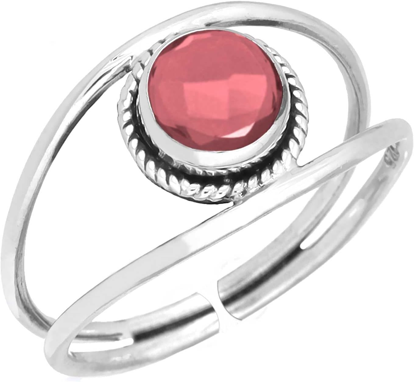 Handmade Genuine 925 Sterling Silver Adjustable Ring Natural Gemstone Agate, Garnet, Moonstone, Onyx Round Boho Jewelry For Women