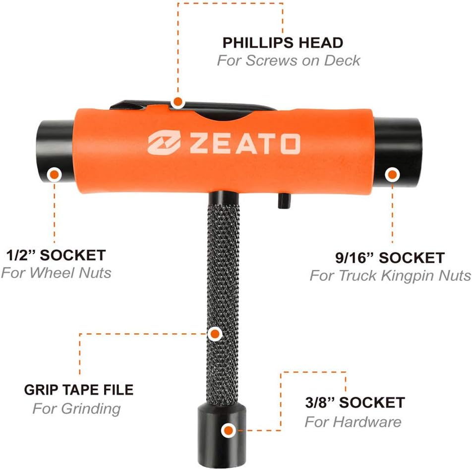 All-in-One Skate Tools Multi-Function Portable Skateboard T Tool Accessory with T-Type Allen Key and L-Type Phillips Head Wrench Screwdriver