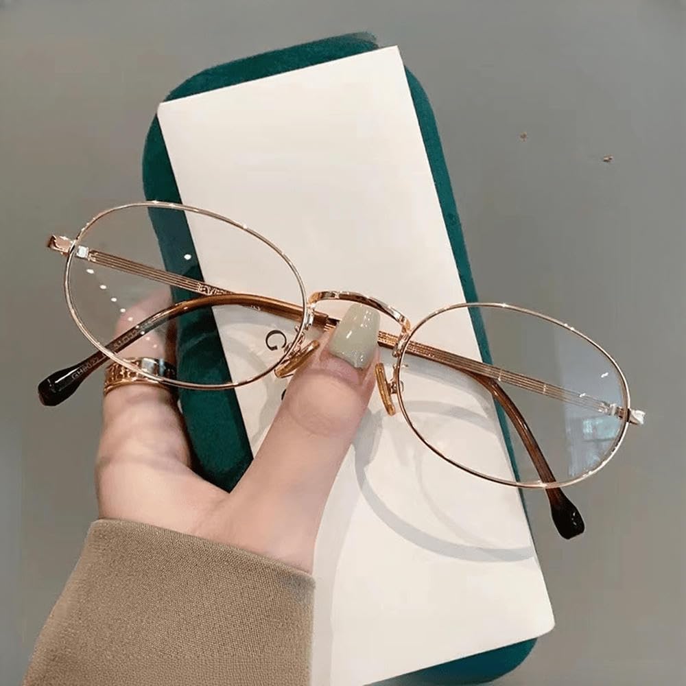 ZBDZSW Metalowe okulary w małej ramce Vintage Artystyczne metalowe okulary w małej owalnej ramce Ekskluzywne okulary dla mężczyzn i kobiet