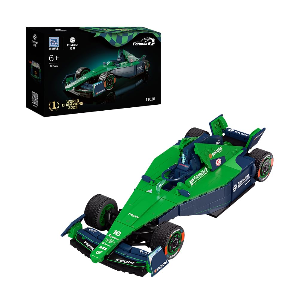 PAN TASY Envision Racing Formula E Team Building Block Set, Collectible Race Car Model Kit with Podium & Minifigure, Realistic Details, Display & Gift for Adults & Motorsport Fans
