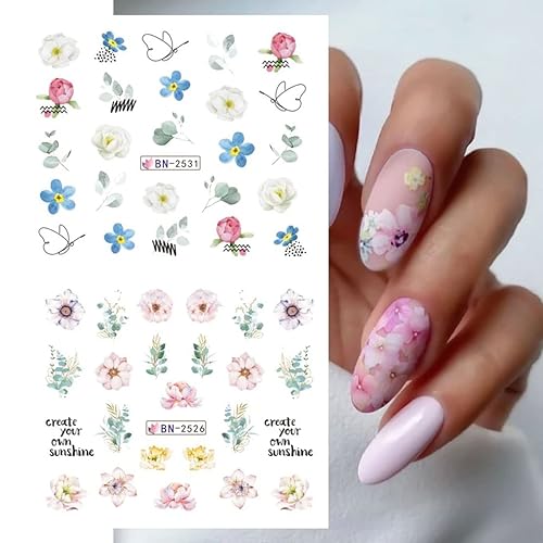 Miniatura 5 de Pegatinas de arte de uñas de flores, calcomanías de transferencia de agua floral blanca, calcomanías de primavera y verano, suministros de arte de