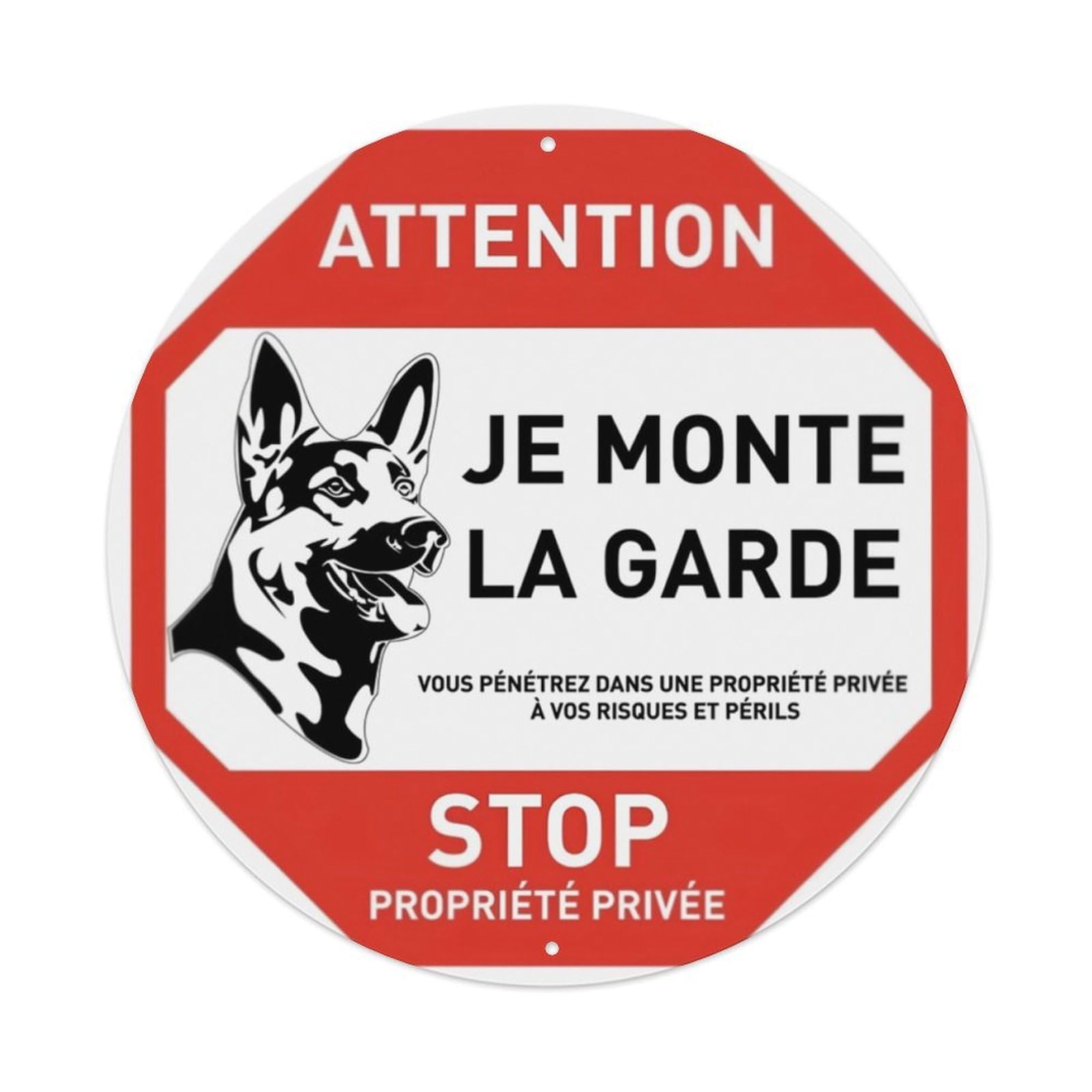 French Private Property Guard Dog Warning Sign Vintage Aluminium Metal Sign, Retro Wall Decor for Home, Bar, Garage & Farmhouse 20x20cm