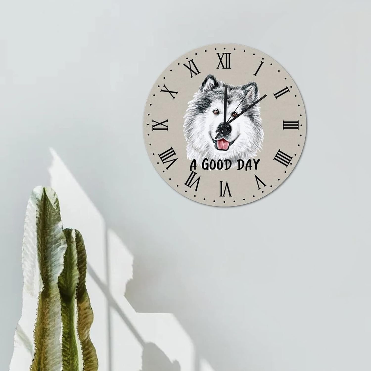 Alaskan Malamute A Good Day Hanging Clock 15in Dog Lovers Gift Wooden Clock Quartz Analog Quiet Battery Operated Personalised Popular Wall Decor for Living Room Apartment Travel Trailer Bar image 3