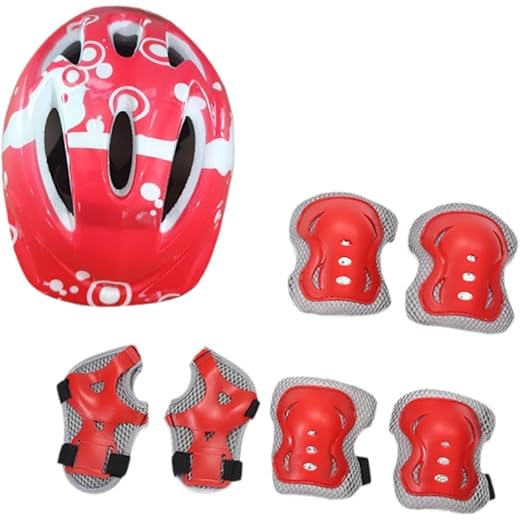Kids Bike Helmet Kit Protective Gear 7Pcs Red