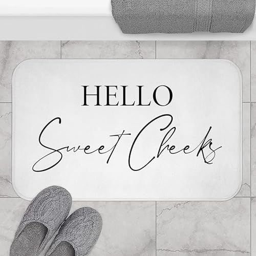 Hello Sweet Cheeks - Alfombra y tapete de baño blanco, decoración de baño en blanco y negro, 16 x 24 pulgadas