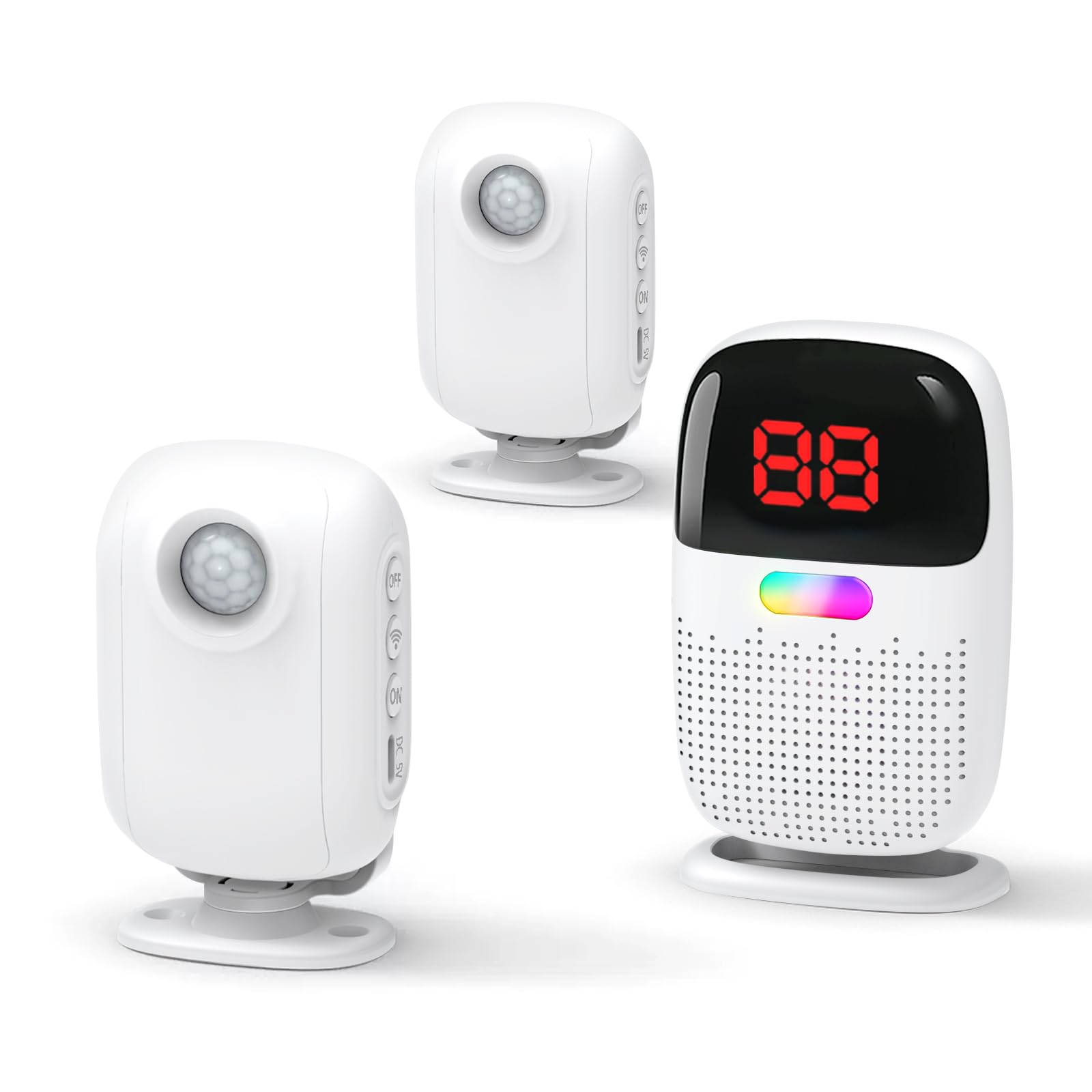 PILSAMAS Detector de movimiento inalámbrico de 300 m, alarma de paso con pantalla digital de zona y batería, para negocios, casa, autocaravana, paso, como timbre de puerta inalámbrico, timbre de gato