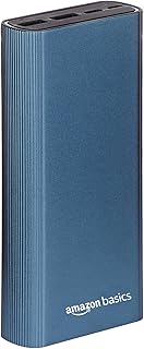 Amazon Basics 20000 Mah Lithium Polymer 22.5W Fast Charging Power Bank | Triple Output (Type C, 2 USB), Dual Input (Type C, Micro USB) | Metallic Blue