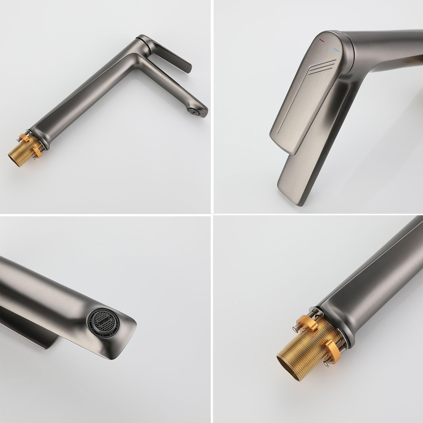 Grifo Baño Moderno Monomando Grifos para Lavabos de Baño Laton agua Caliente y Fria Gris Pistola
