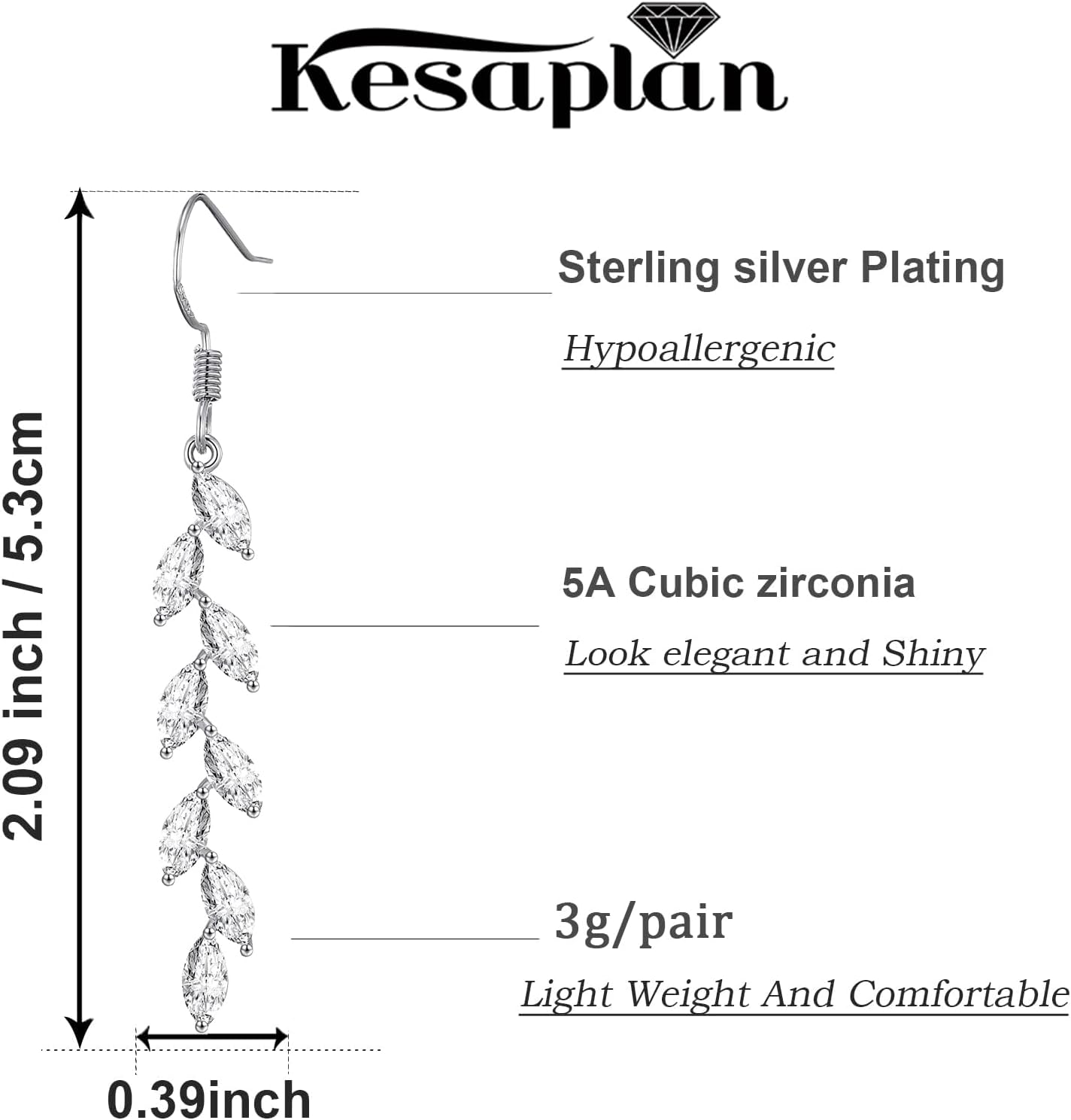 925 Silver Dangle Earrings for Women Olive Leaves Crystal Dangle Earrings for Wedding Sparkly Prom Dangle Earrings for Party - Image 2