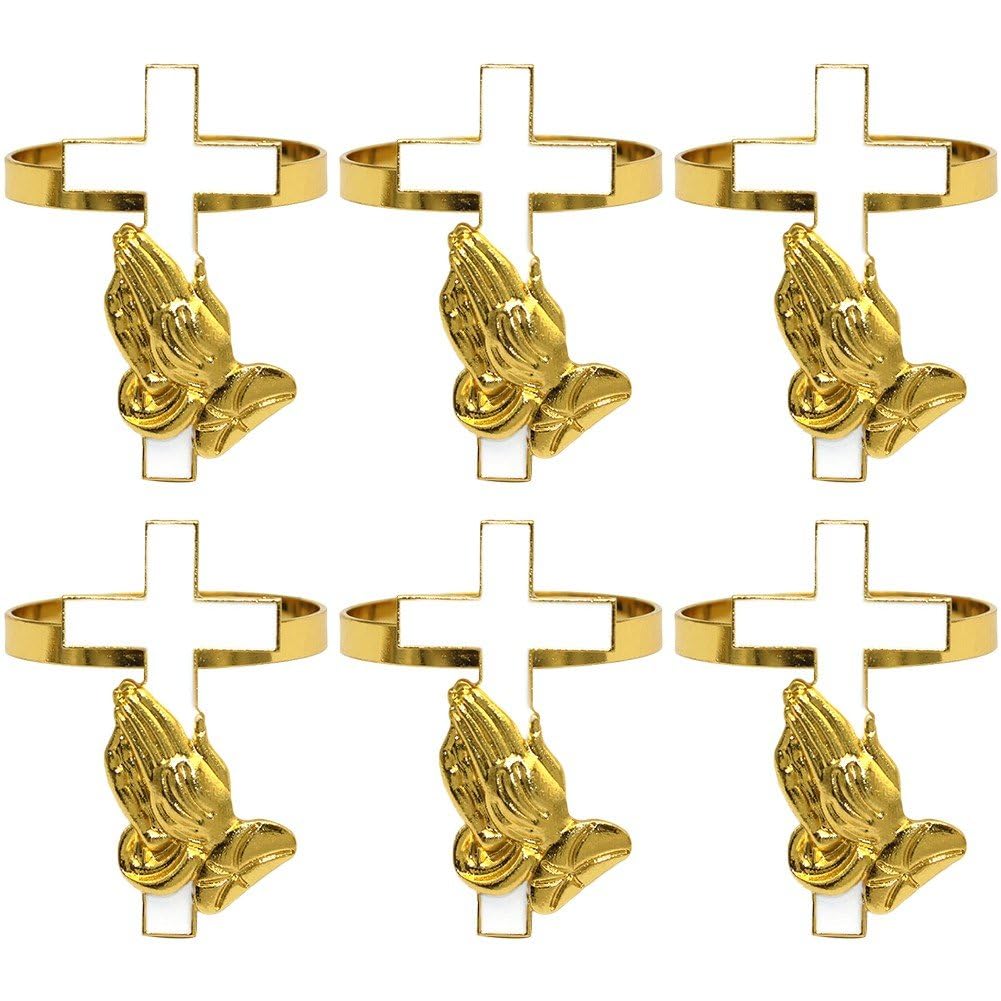 Fituenly 6pcs Cross Napkins Rings Easter Napkin Holders Religious Serviette Buckles Table Settings Decoration for Easter Dinner