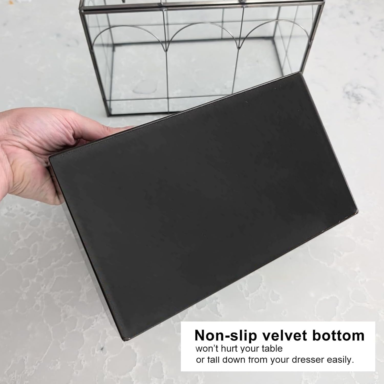 HighFree Large Glass Terrarium with Metal Tray, Glass Greenhouse Terrarium, Succulent Terrarium Kit for Succulents, Cacti, Snails, Spiders, and Miniature Reptiles, Black (Velvet Bottom)