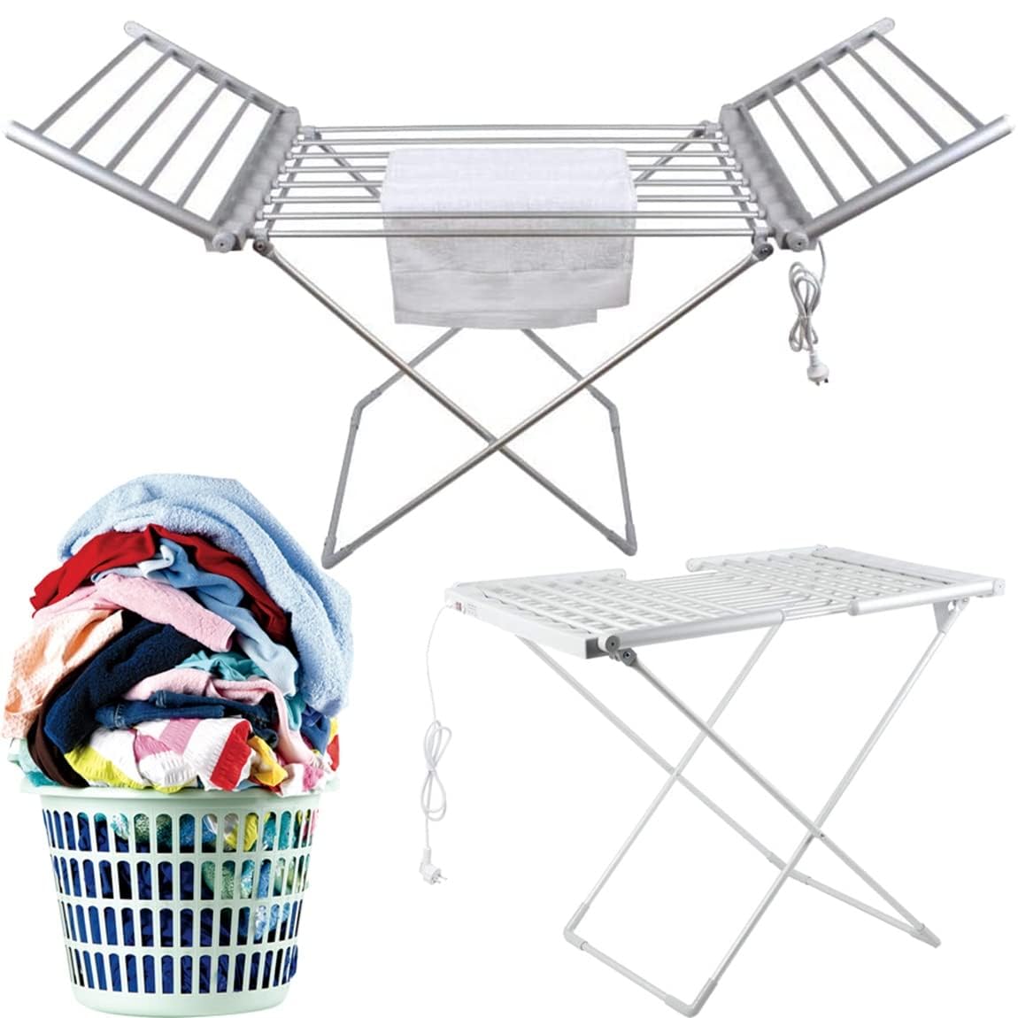 Séchoir à linge chauffant électrique 20 barres pliable