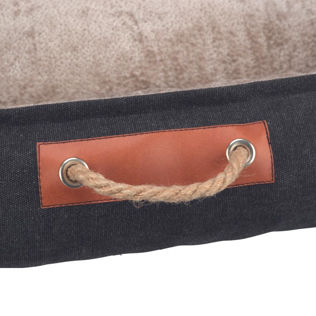 TRIXIE Hundebett Föhr eckig 100 x 80 cm, mit Tragegriff – schwarz/Sand | Gemütliches Hundekörbchen, weich und waschbar – für kleine & große Hunde, angenehm weicher Liegekomfort – Be Nordic