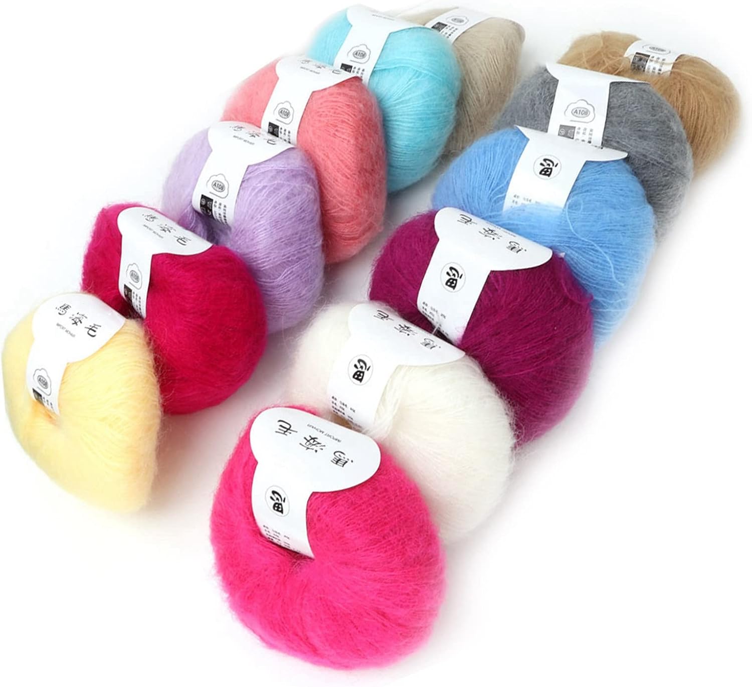 Oumefar Mohair Yarn, Quilting Cotton Wool Wool Yarn Long Knitting Yarn Hand Mohair Multi Color Angora Cotton Mohair Pashm Thread Wool for Crochet Weave Scarves(12)