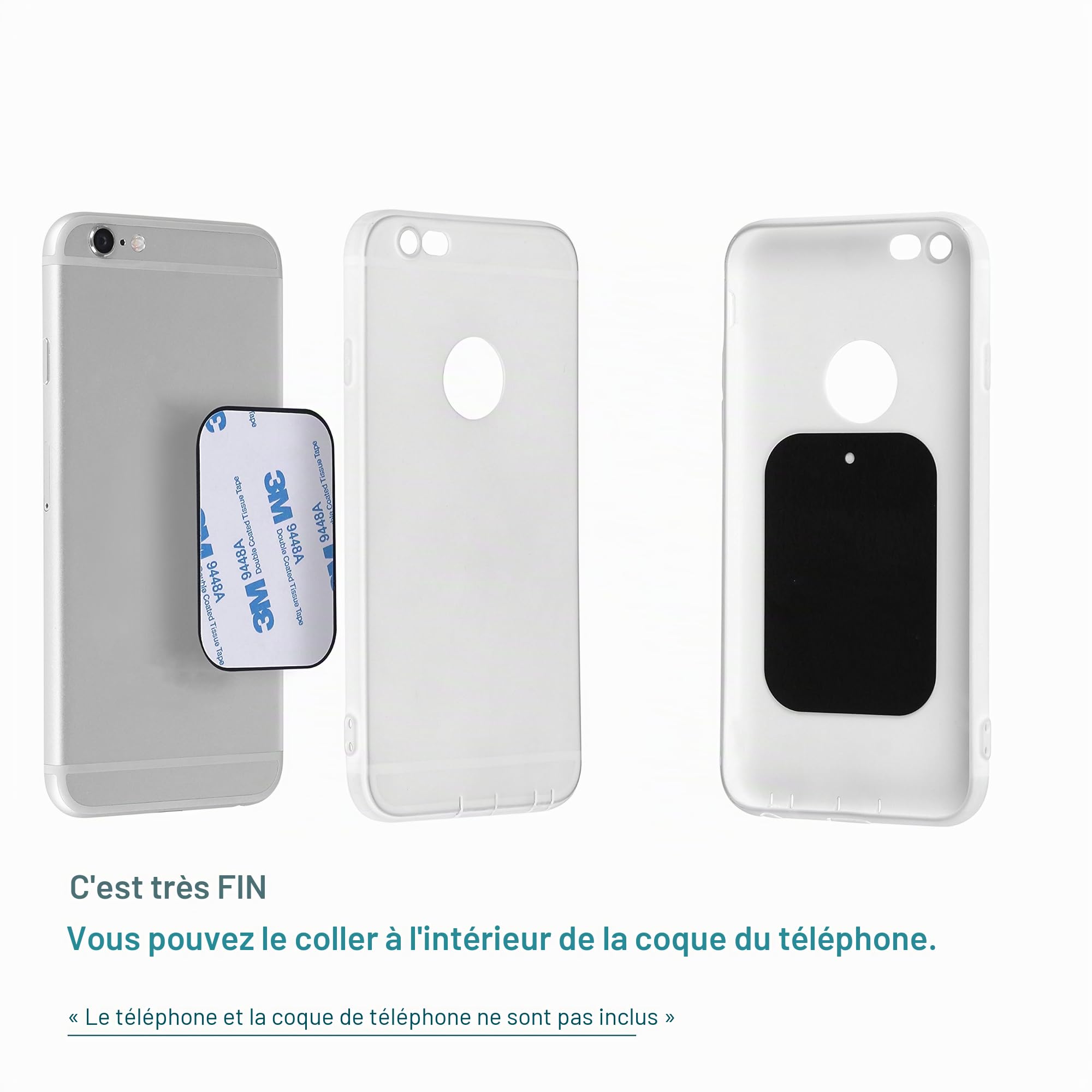 Lot de 4 plaques métalliques Fines pour Support magnétique pour téléphone de Voiture (2 Rondes et 2 rectangulaires)