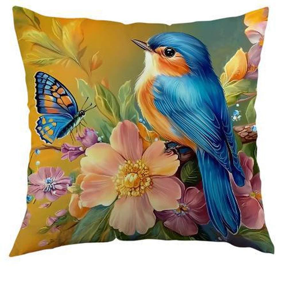 Cushion Covers 45 X 45 Bird Square Cushions With Covers,Sofa Pillows Decorative Soft Linen Outdoor Cushion Covers,Pillowcase For Couch,Bedroom With Invisible Zipper,18X18 Inches