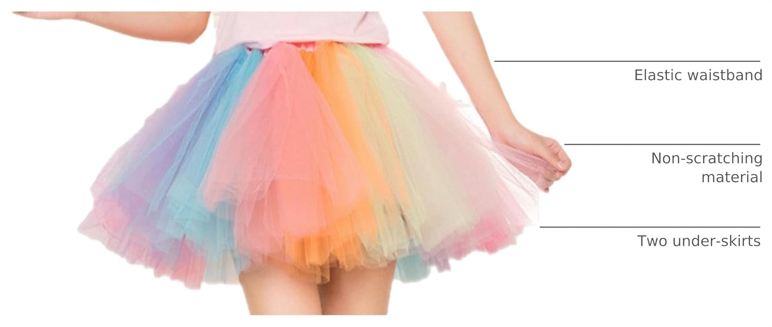 Womens Rainbow Puffy Tutu Layered Tulle Petticoat Skirt for Party
