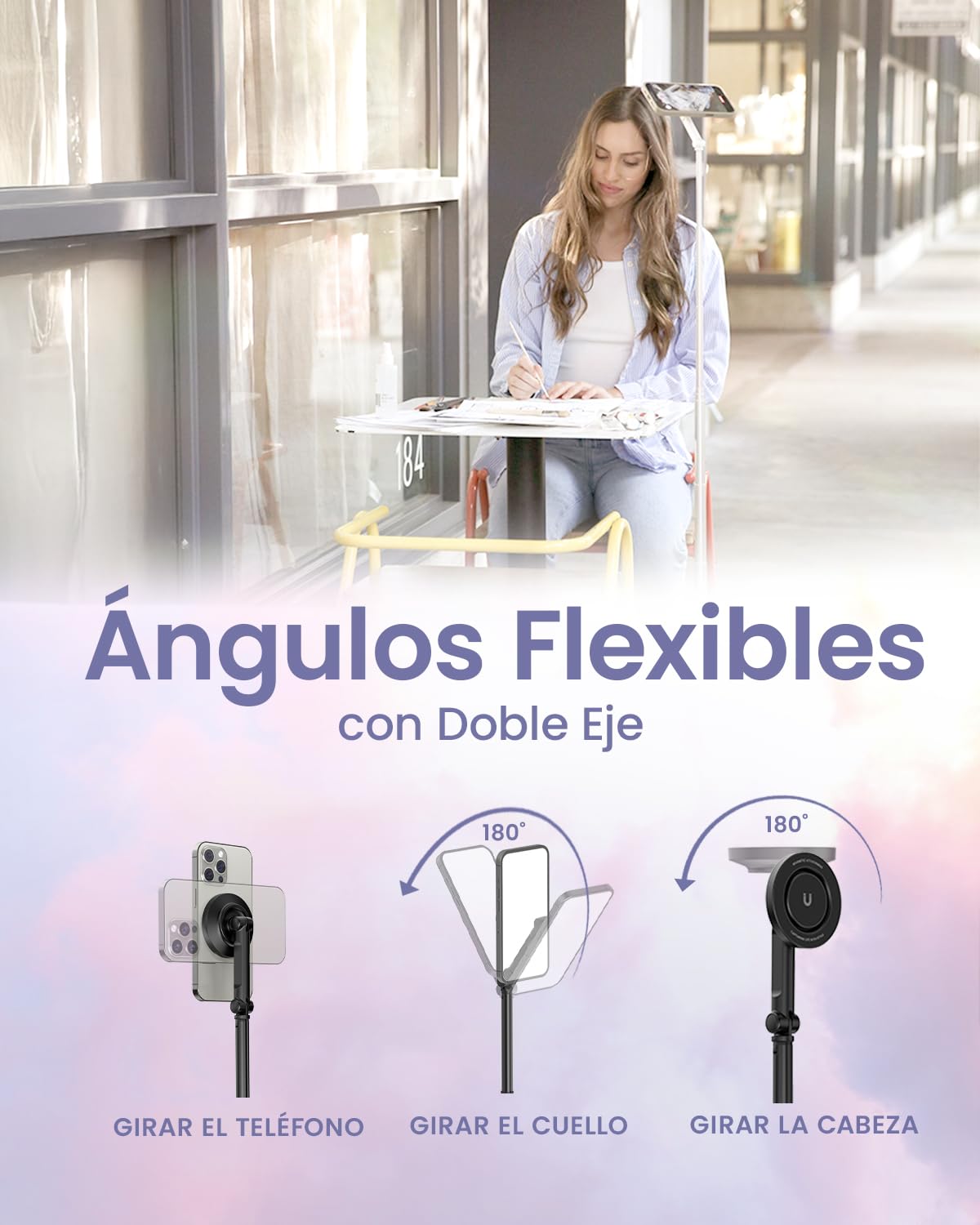 KraftGeek 168cm Palo Selfie Trípode para Movil Compatible con MagSafe, Tripode Movil Magnético con Apertura Automática, Tripe Telemovel Extensible Compatible con iPhone/Samsung/Android, Negro