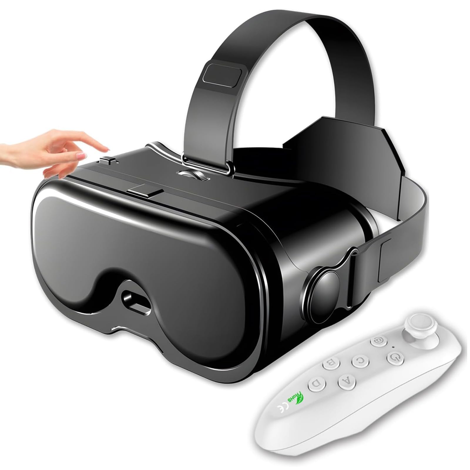 Auriculares Realidad Virtual para TeléFono con Controlador BT, Gafas 3D Realidad Virtual con Lentes HD 120° Campo VisióN, ProteccióN contra Luz Azul Y Engranajes Ajustables,Y1 White Handle