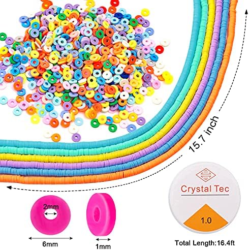 4100 Pcs Clay Beads Kit, Beads for Jewelry Making, Flat Polymer Clay Beads with Alloy Beads, Spacer & Crystal Line for Jewelry Making, Bracelets Necklace Earring DIY Craft Kit (6mm, 10 Colors Beads)