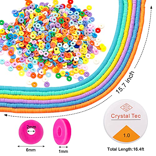 4100 Pcs Clay Beads Kit, Beads for Jewelry Making, Flat Polymer Clay Beads with Alloy Beads, Spacer & Crystal Line for Jewelry Making, Bracelets Necklace Earring DIY Craft Kit (6mm, 10 Colors Beads) - Thumbnail 3