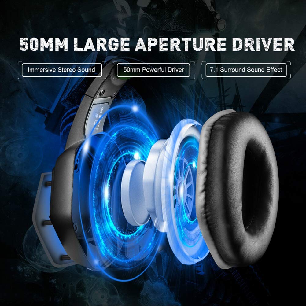 Sonido Surround Gaming Headset 7,1 con MICROFONO for PS4 / Xbox 360 / PC Gamer USB estéreo de Auriculares con Cable RGB LED Luz (Color : Green)