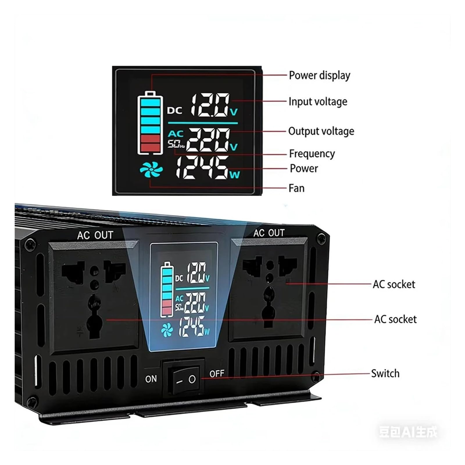 Onduleur Voiture Onduleur Solaire Onde Sinusoïdale pour 12V/24V/48V/60V/72V DC À AC 220V 50Hz/60Hz 1000W 2000W 3000W 4000W 5000W 6000W 8000W Convertisseur