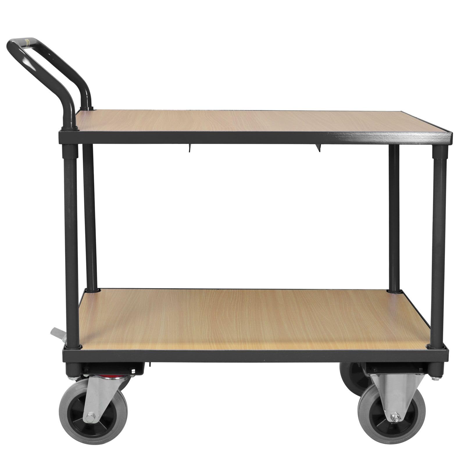 Etagenwagen 400 kg Traglast – Rollwagen mit 2 Ebenen & Vollgummireifen – Plattformwagen Stahl 95x50x97 cm – Robuster Werkstattwagen Kommissionierwagen Tischwagen – schwarz (1, schwarz)