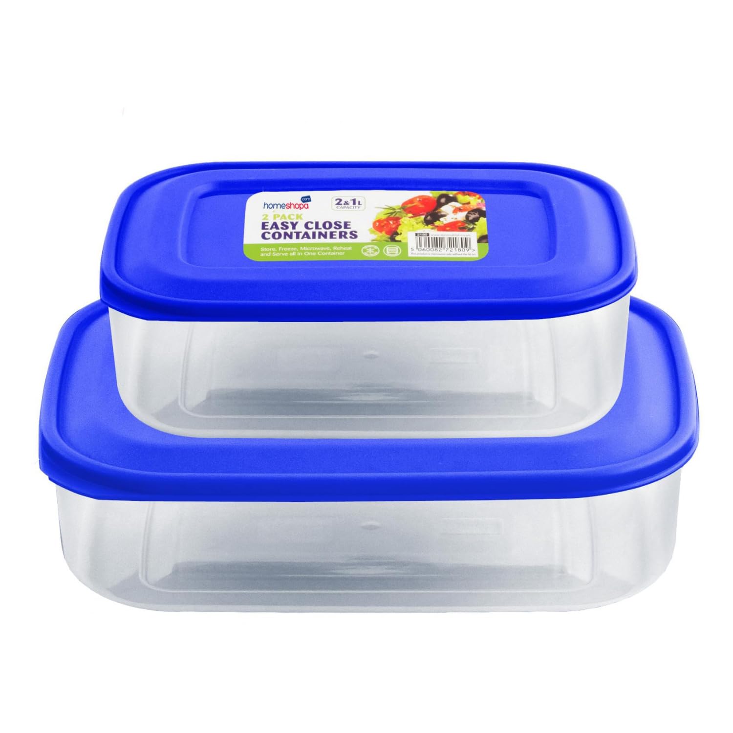 HOMESHOPA 1 & 2 Litre Food Storage Containers with Lids, 2 Pack Blue Plastic BPA Free Airtight Containers, Leakproof Stackable Reusable Meal Prep Lunch Boxes, Microwave Freezer & Dishwasher Safe — image 1