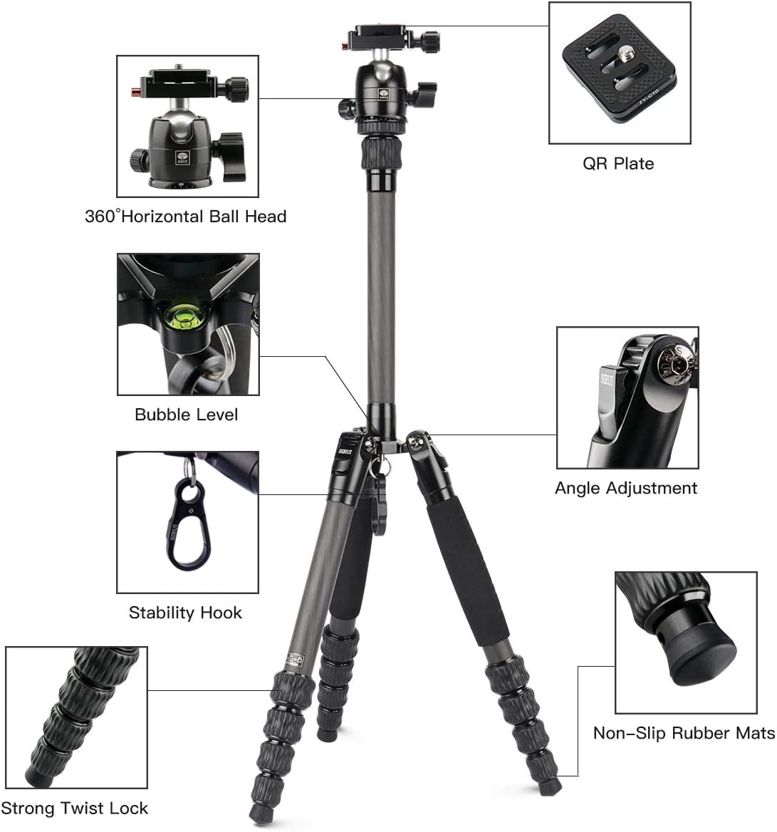 Prоduсt Dеаl SIRUI Traveler 5CX Carbon Fiber Tripod 51.97 inches Camera Tripod Lightweight with 360° Panoram B-00K Ball Head and Arca Swiss Quick Release Plate, Folded Height 12.4,Load 8.8lbs/4kg