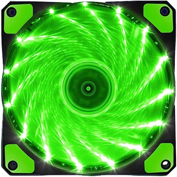 120mm Fan ONNINE Hydraulic Bearing Quiet Cooling case Fan for Computer 15 LEDs Color LED Fan DC 12 Volt 1200 RPM connectors 4 pin 3 pin with Anti Vibration Rubber Pads(Green)