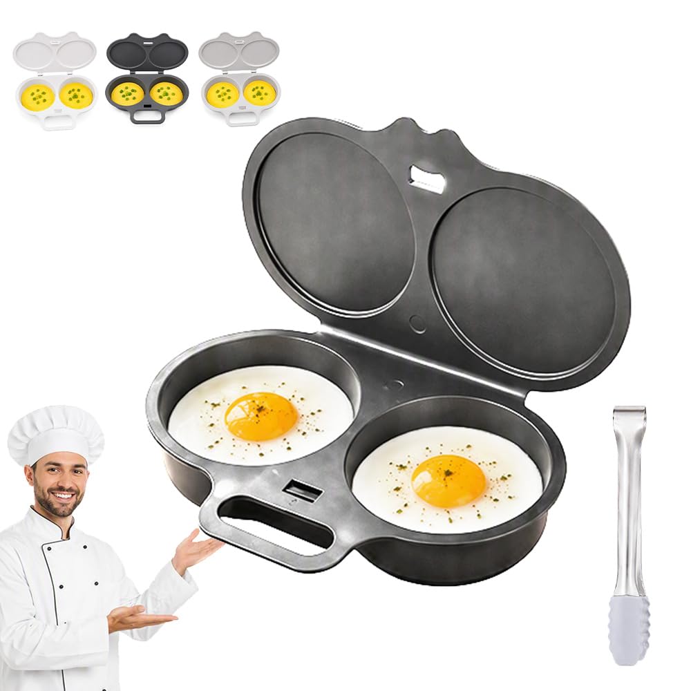 Dual Cavity Microwave Egg Poacher, 2026 New Microwave Egg Cooker with Lid &amp; Handle, 2-Egg Microwave Steamer for Home Kitchen (Dark Grey1)