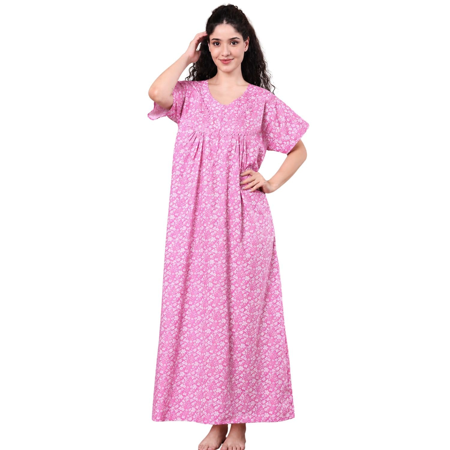 secret wish Floral Pure Cotton Nighty/Full Length/Half Sleeves/Printed/Slip On-picture-20