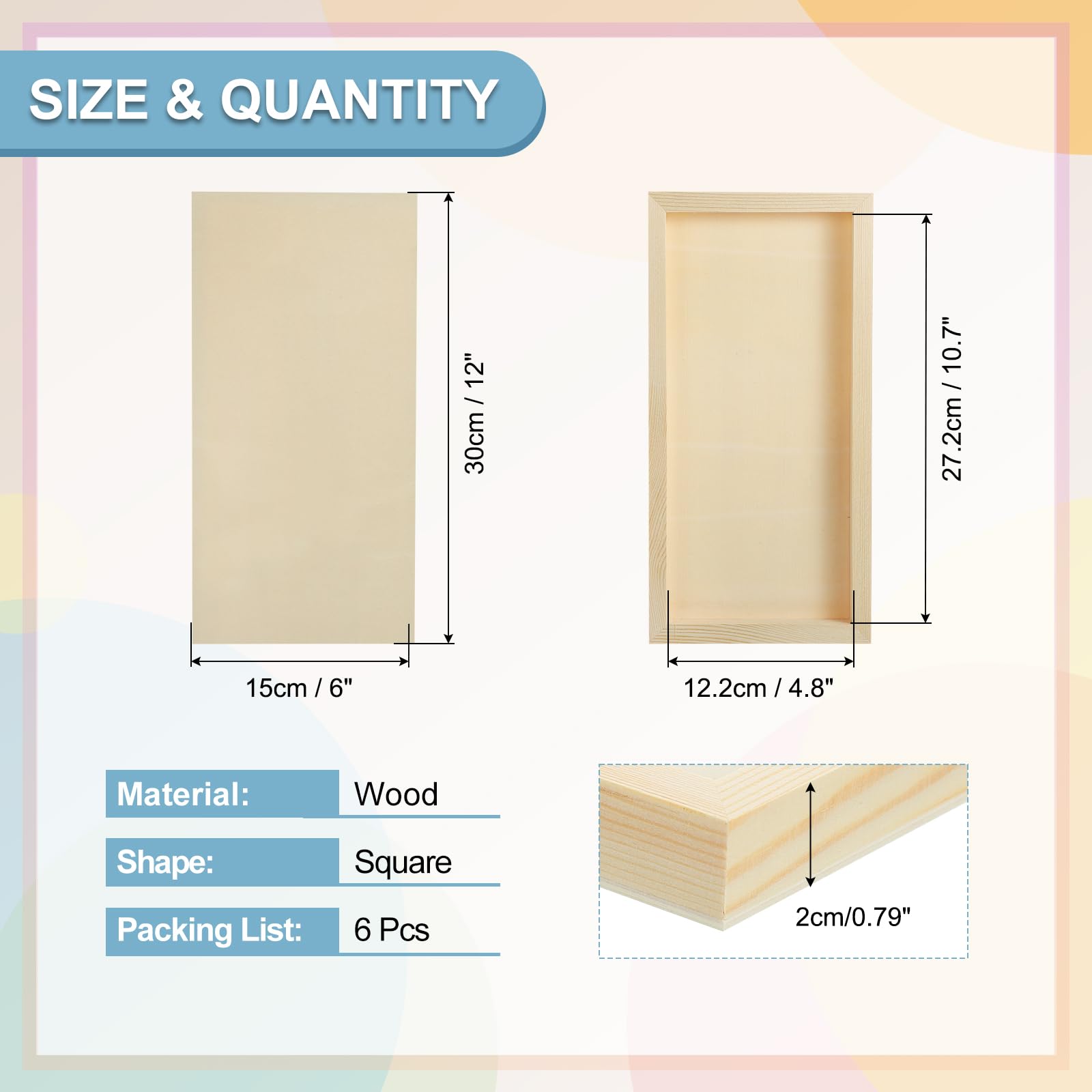 QUARKZMAN 6 Piezas Tablas De Lienzo De Madera, 15 x 30 cm Lienzos Artísticos Cuadrados Sin Acabar Para Pintura, Manualidades, Proyectos DIY, Arte De Pouring