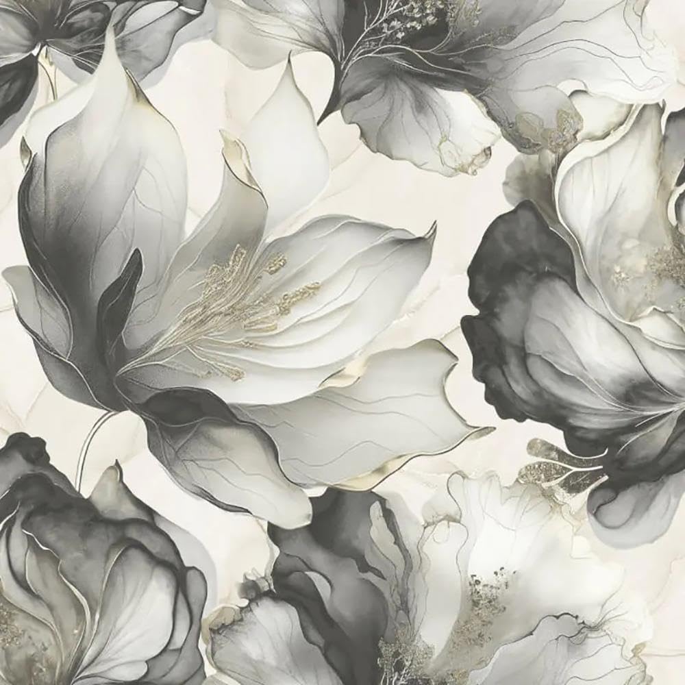 Elysian Floral Black Gold Wallpaper - Metallic Effect Flowers Modern Contemporary - Glamorous Feature Wall