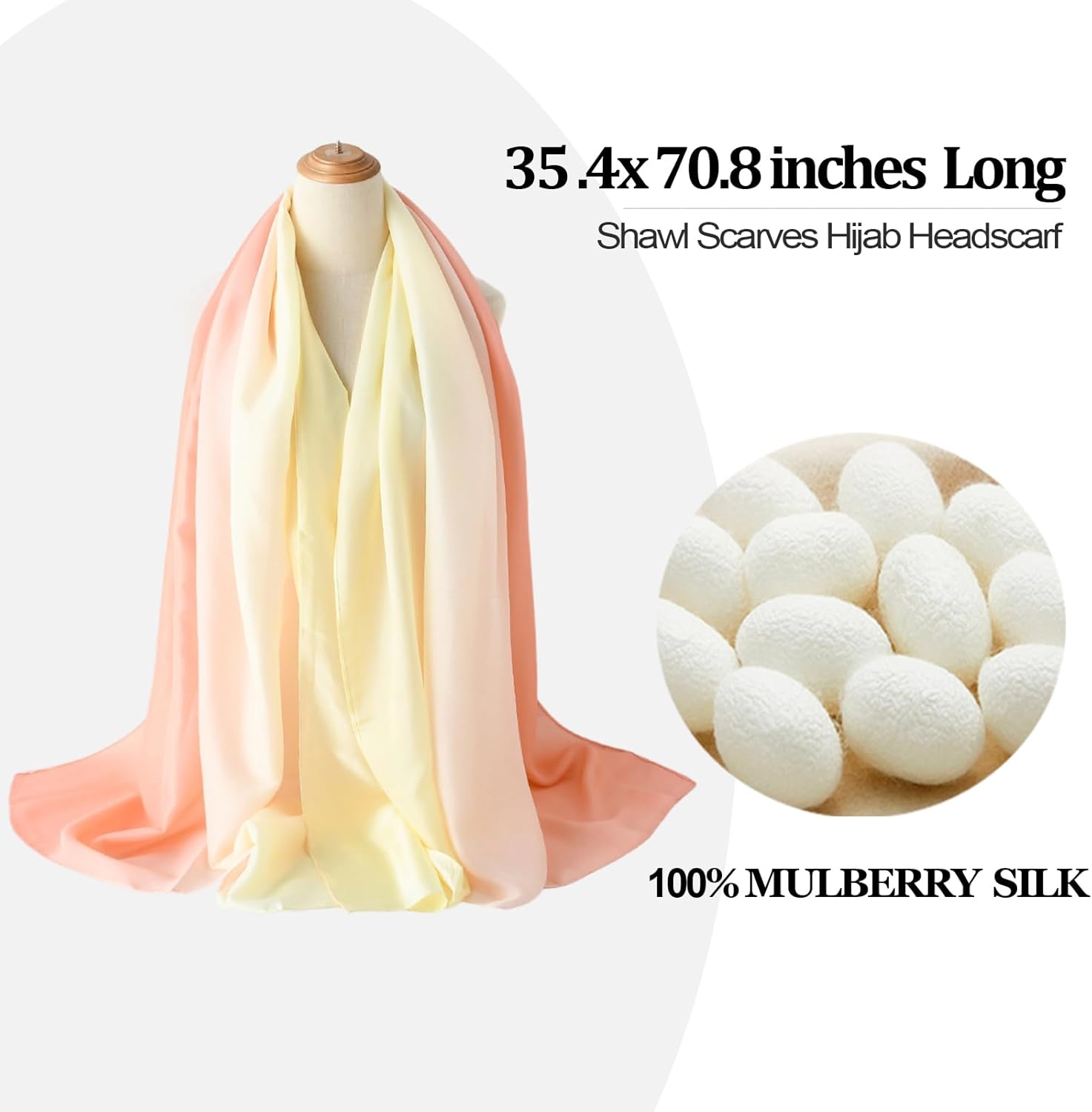 100% Mulberry Silk Scarf-Long Large Silk Neck Scarf Hijab Shawl for Women Travel Wrap - Image 3