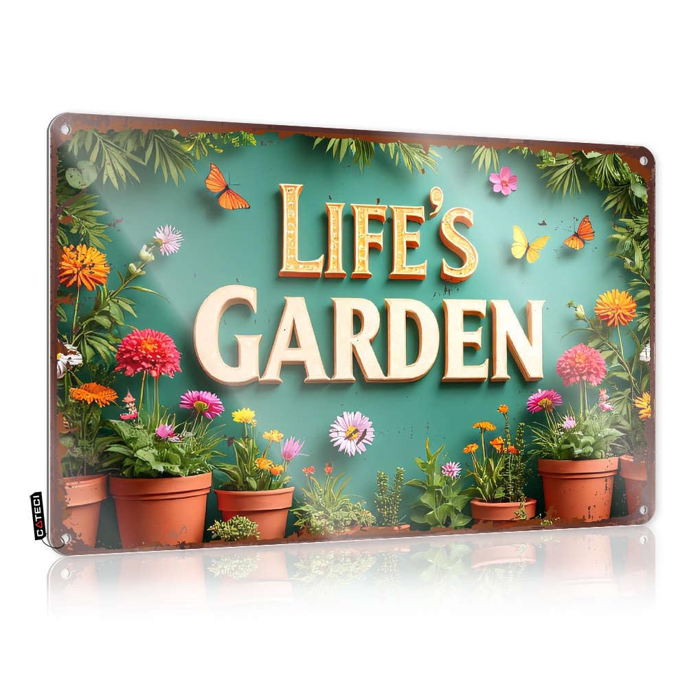 IBWNBBUSN Coffee Sign Decor Life'S Garden: Flowers Blooming In Pots Tin Sign Beer Signs Metal Vintage Tin Sign Decor(30X40CM)
