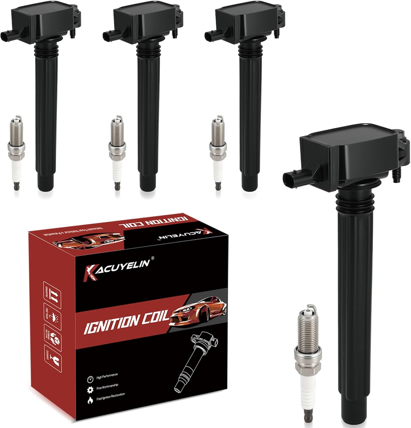 UF751 Ignition Coil Pack and Iridium Spark Plugs Set of 4 Compatible with L4 2.4 2015 2016 2017 2018 2019 2020 2021 Jeep Renegade Cherokee Compass, Ram ProMaster, 14-16 Dodge Dart, 16-18 Fiat 500X