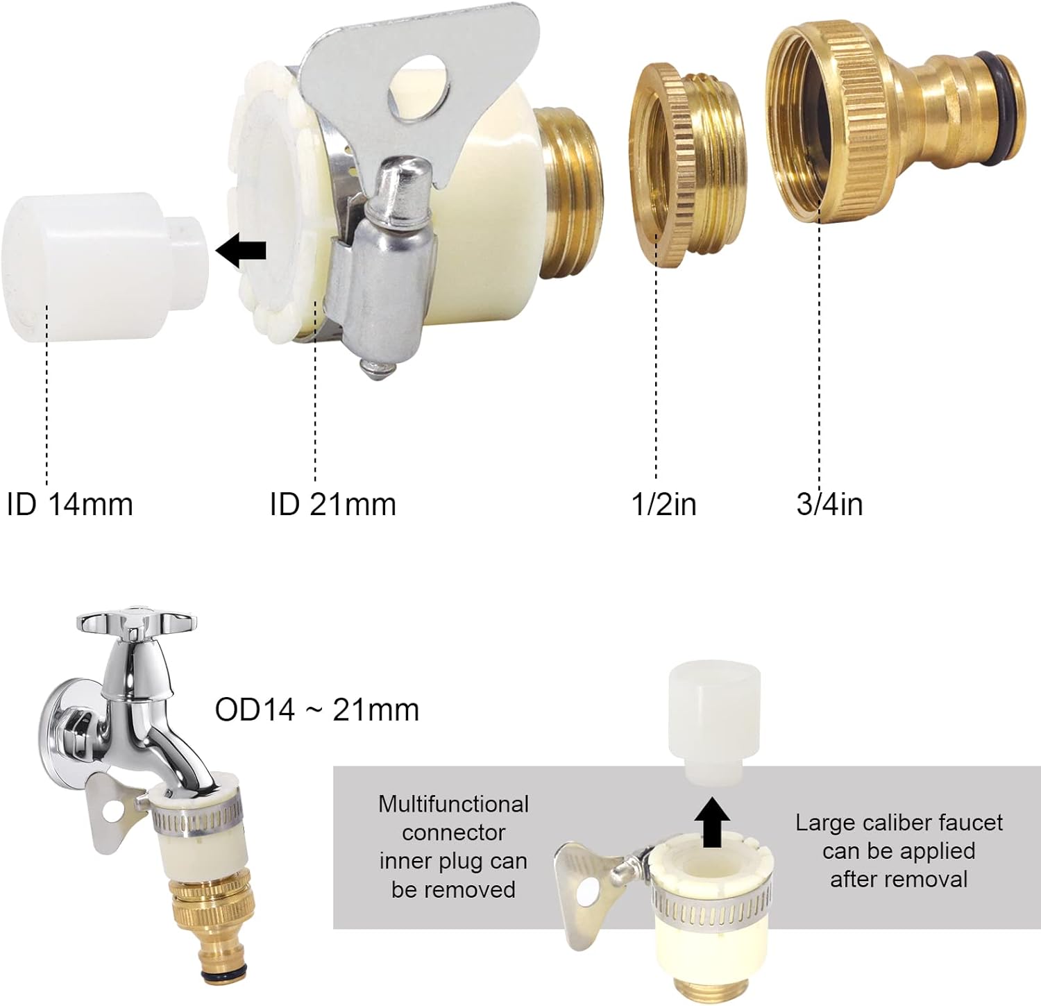 Tesmotor Mixer Tap Connector, Brass Hose Tap Connector 1/2 Inch And 3/4