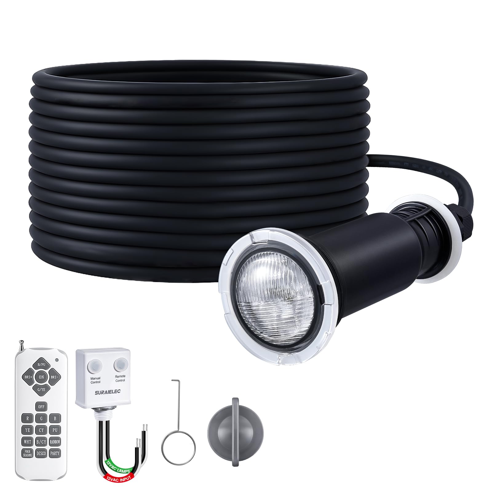 Photo 1 of SURAIELEC 1.5 Inch LED Pool Lights for Inground Pool, 12V AC Color Changing Pool Light with Remote, Compatible with Pentair Globrite MicroBrite, for Shallow Water, Steps, Baja Shelves, 100FT Cord