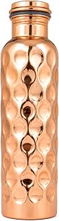 Premium Copper Water Bottle with Dimple Finish, 34 oz Reusable Drinking Bottle with Secure Screw Lid, Traditional Metal Water Bottle for Home, Office, Gym, Yoga & Travel