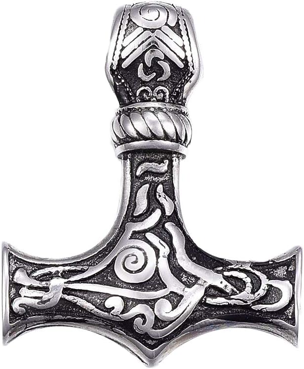 UNICRAFTALE 10PCS Thor's Hammer Shape Charm Stainless Steel Pendants Antique Silver European Charm Large Hole Metal Charm for Bracelet Jewelry Making 37x30x9mm Hole 5mm
