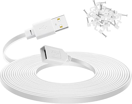 50 ft Cable for Wyze Cam v4 Cameras, USB Male to Female Flat Charging Cord