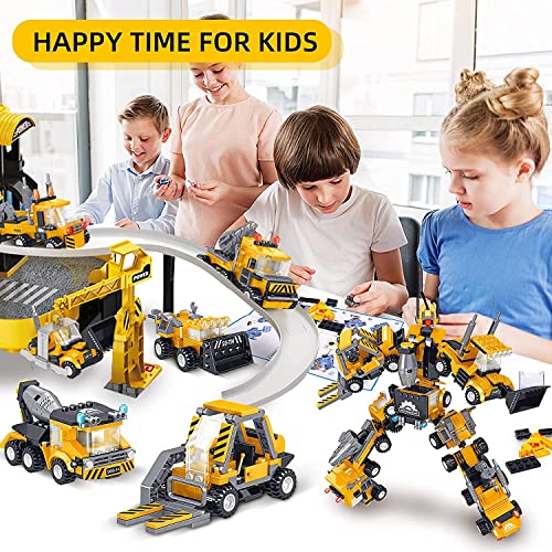 Gxi Konstruktionsspielzeug für Kinder, 6-in-1 DIY Engineering Trucks 718 Teile STEM Roboter Bausteine Spielzeug ab 6 7 8… – Bild 5