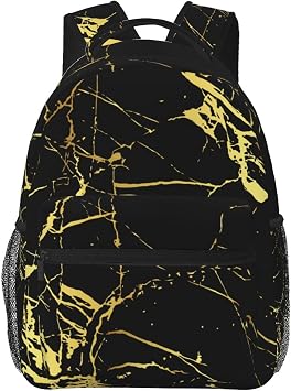 Black And Gold Marble Backpack For School Laptop Bags Bookbag Big Casual Daypack For Student Girls Boys Kids Teens Travel Sports Work