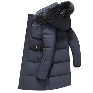 Dcvmvmn Mens Winter Warm Down Jacket Medium Long Hooded Puffer Coat Warm Fluffy Down Parkas Coat